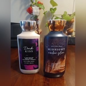 NEW BATH AND BODY WORKS BODY LOTION MIDNIGHT AMBER GLOW & DARK KISS 8 OZ BOTTLES